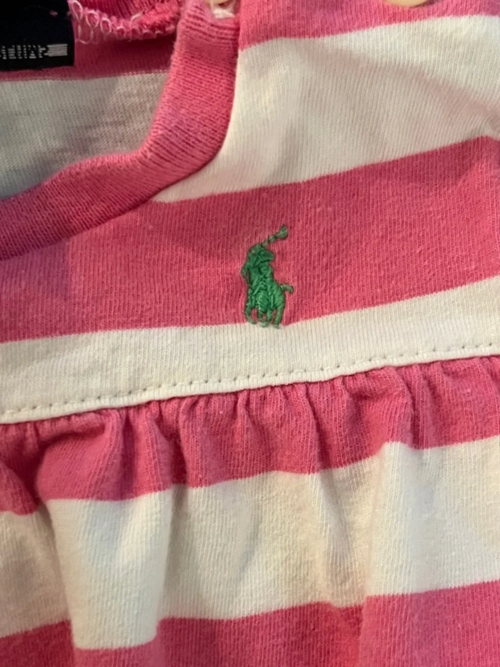 Ralph Lauren Cotton Pink and White Striped Baby Girl Dress Tee 9M Puff Sleeve